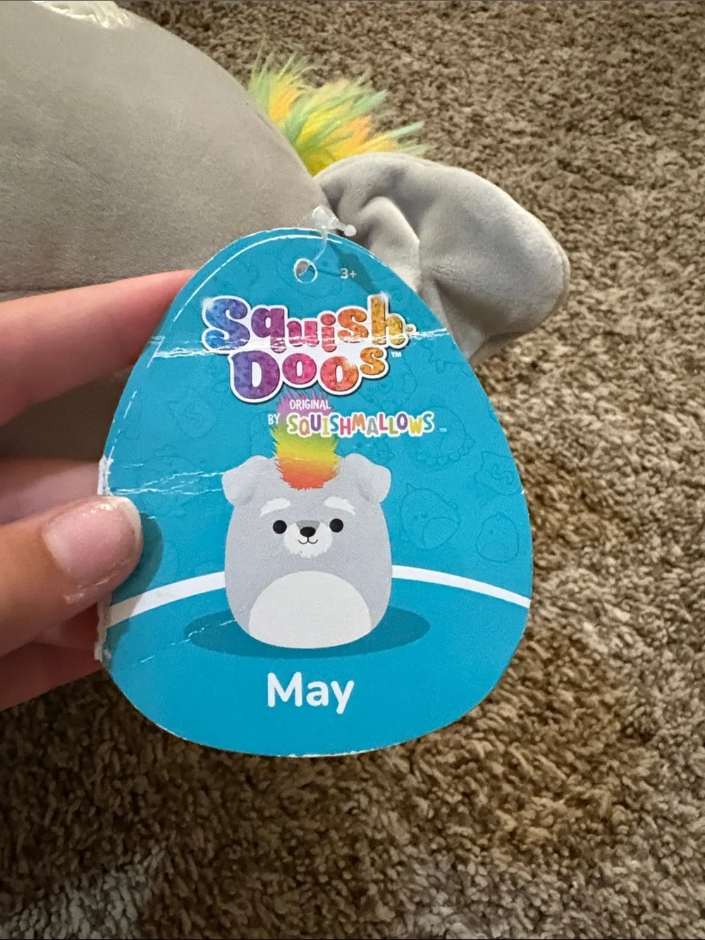 Squishmallows Gray & White Plush with Rainbow Pom Pom